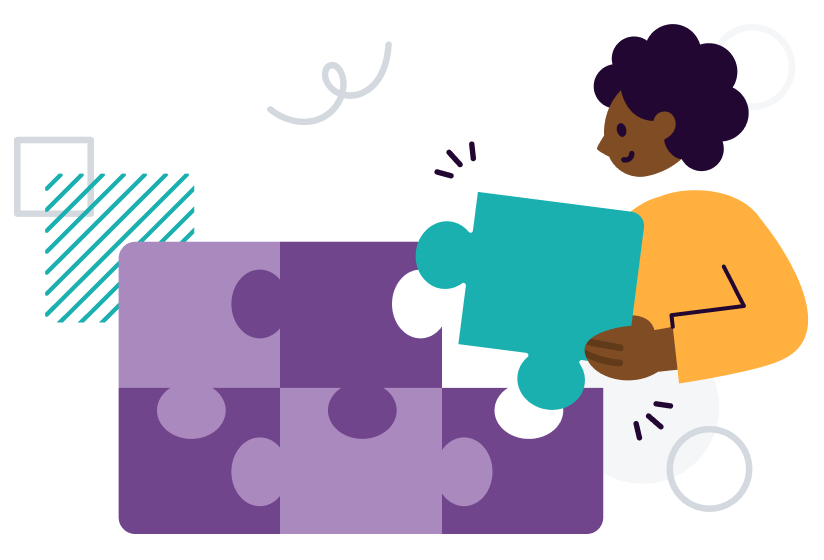 donna con puzzle che simboleggia la facile integrazione api dei nostri servizi per chi aderisce al programma reseller