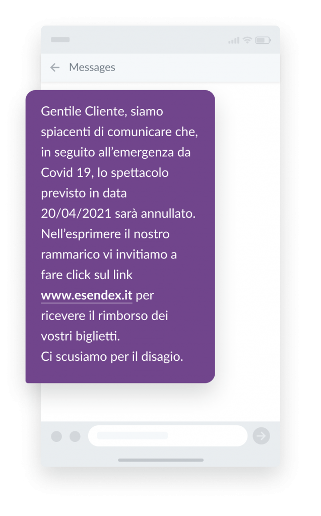 esempio testo SMS annullamento evento