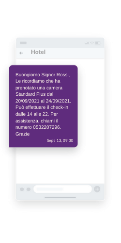 SMS per hotel esempio reminder prenotazione