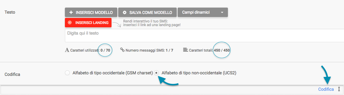 SMS con alfabeti non occidentali - codifica UCS2